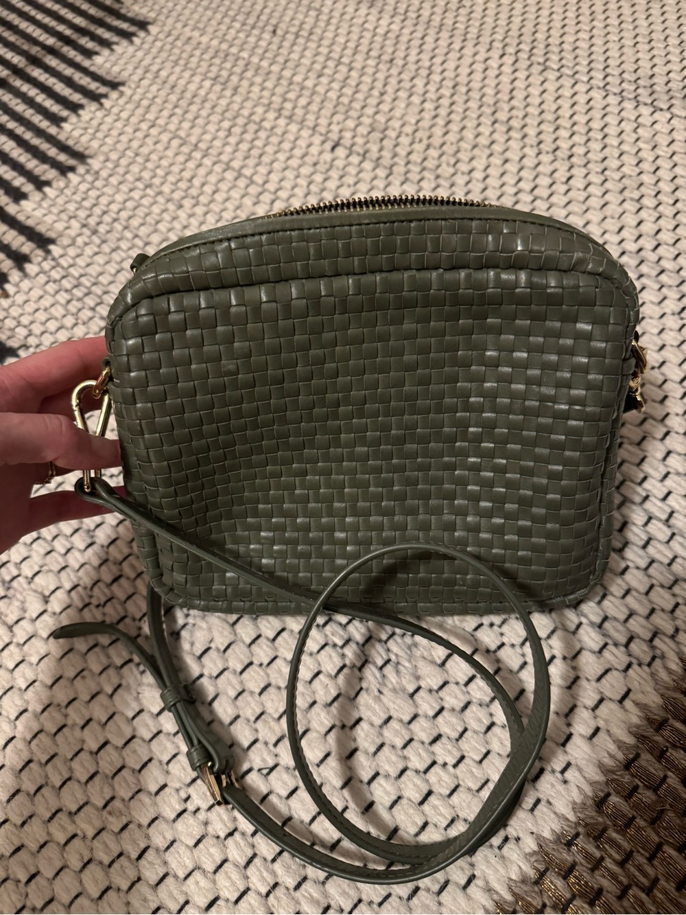 Quince Olive Green Woven Crossbody Bag